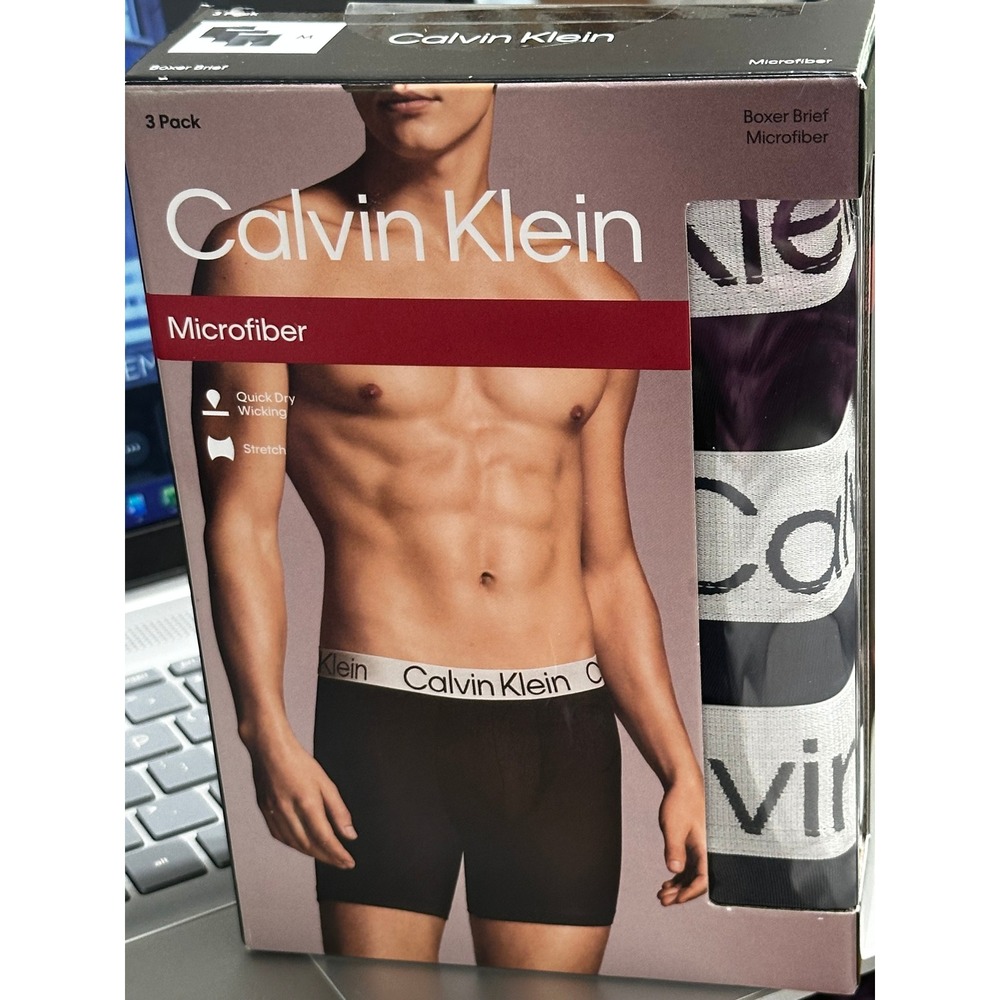 Calvin Klein Mens 3 Pack Microfiber Boxer Briefs Blue Black Gray Medium